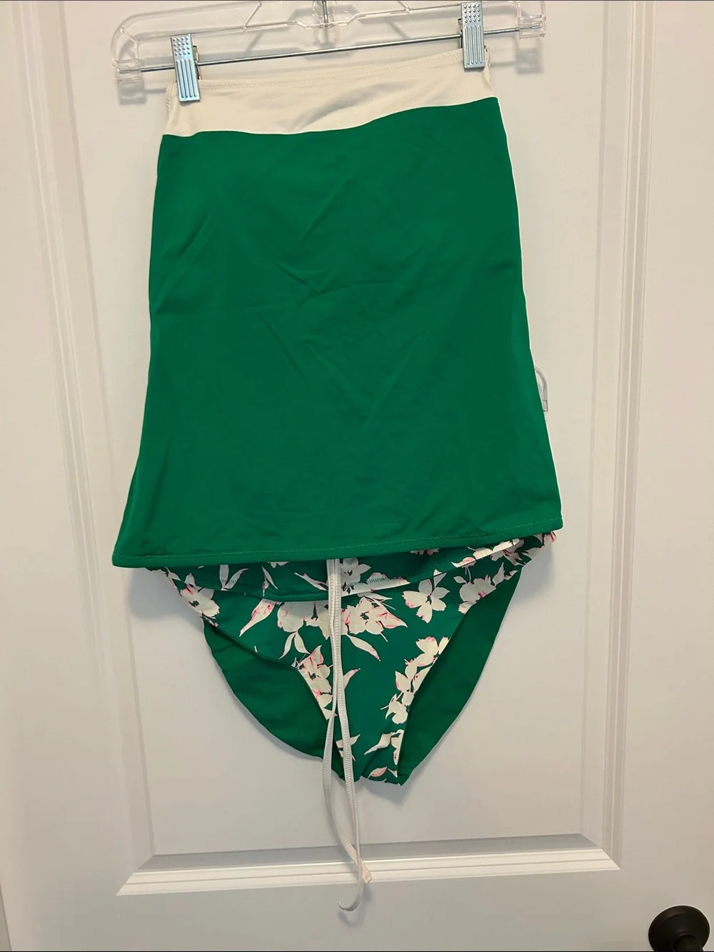 Green Floral Reversible Tankini Swimsuit Top and High Waist Bottom